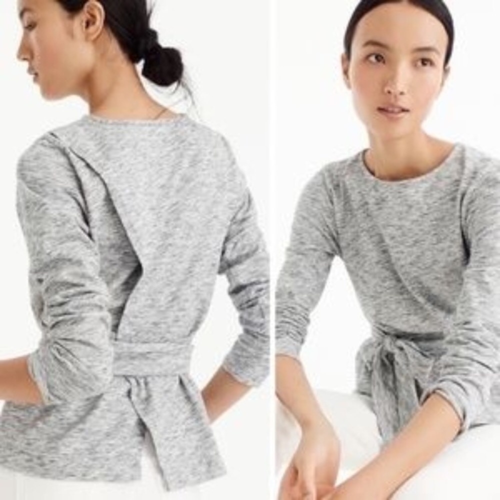 J Crew Belted Cross-back Grey Knit Top Sz Medium
